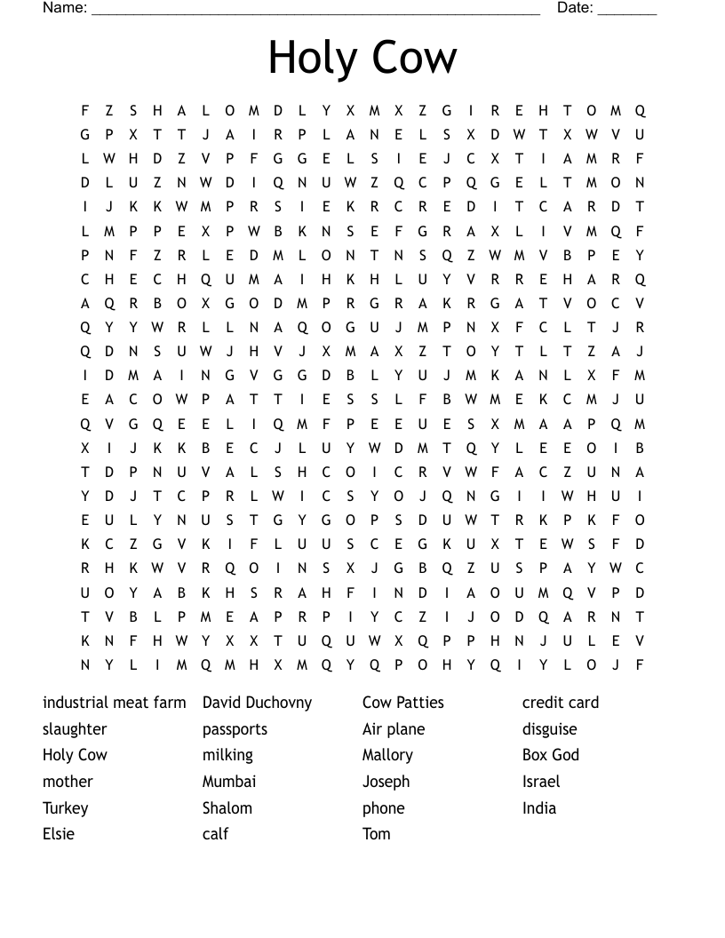 Holy Cow Word Search WordMint