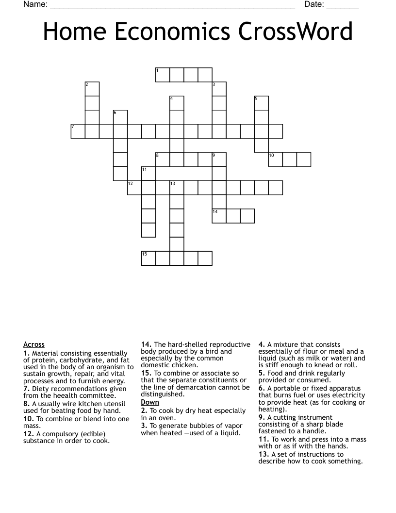 Home Economics CrossWord WordMint