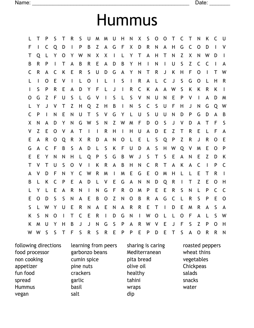 Hummus Word Search WordMint