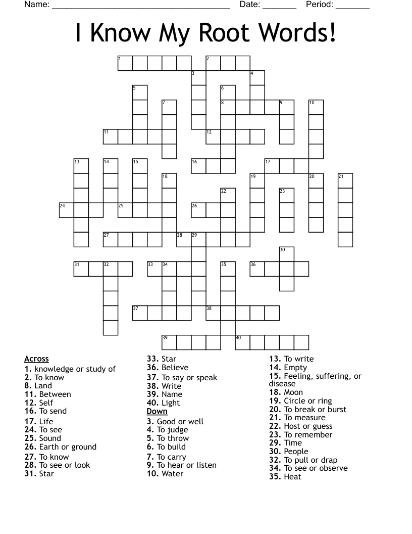 I Know My Root Words Crossword WordMint