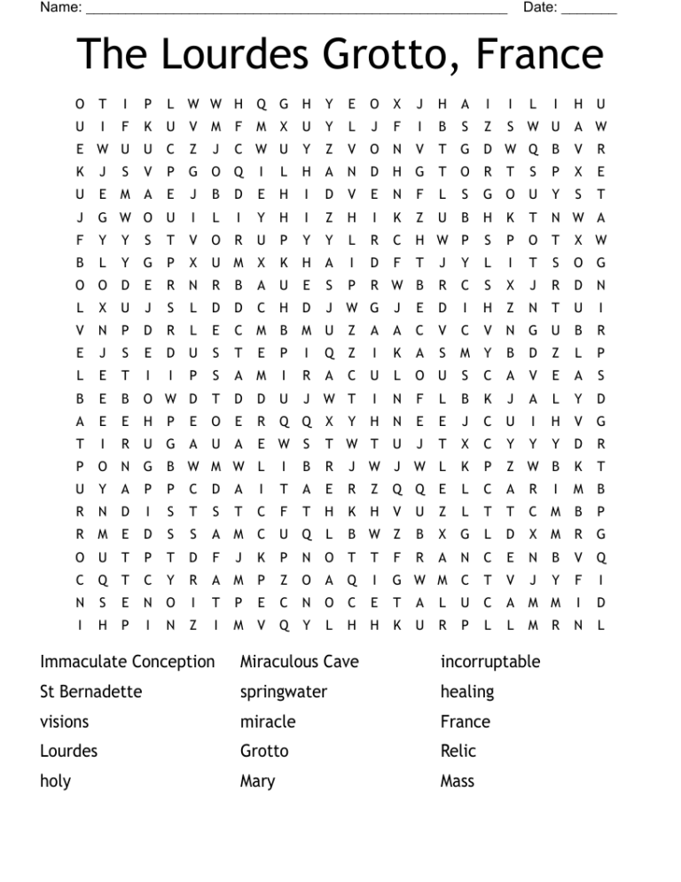 Immaculate Conception Word Search WordMint