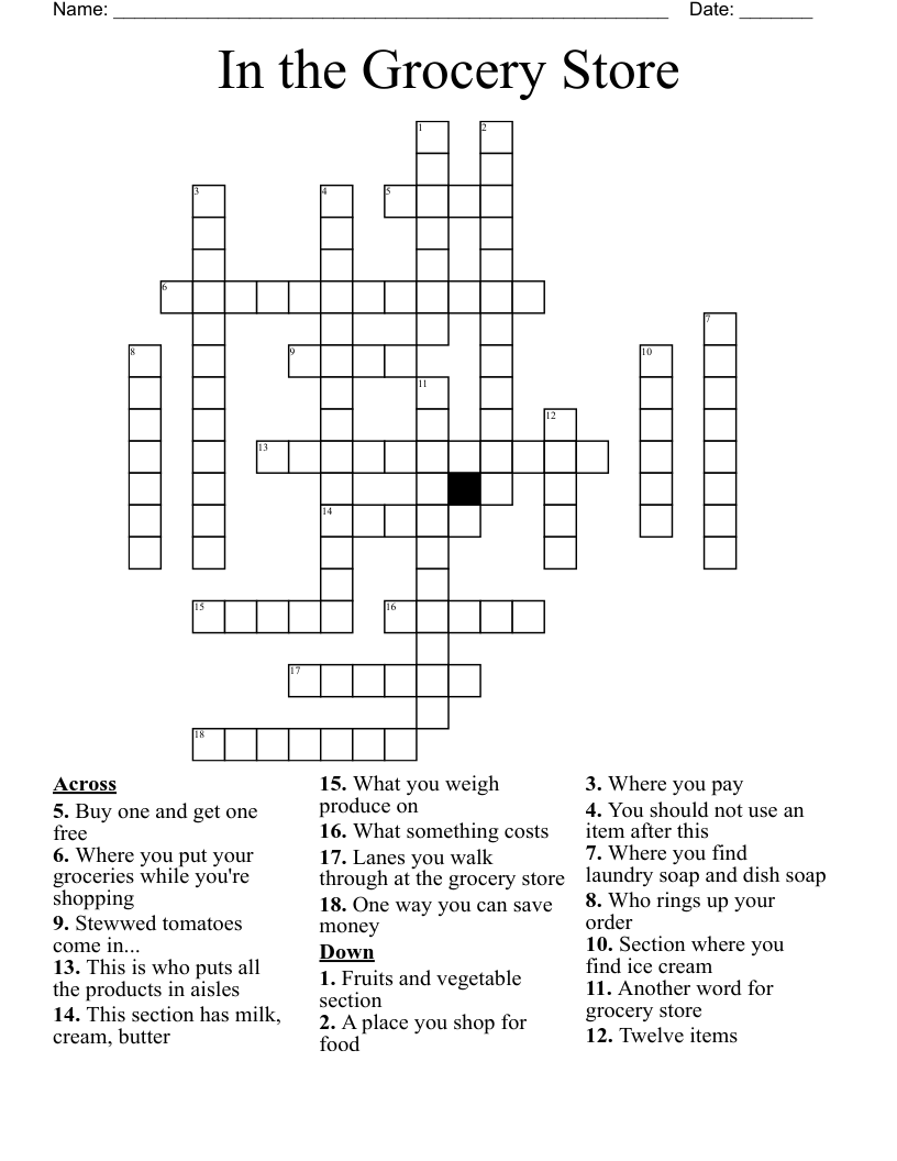 In The Grocery Store Crossword WordMint