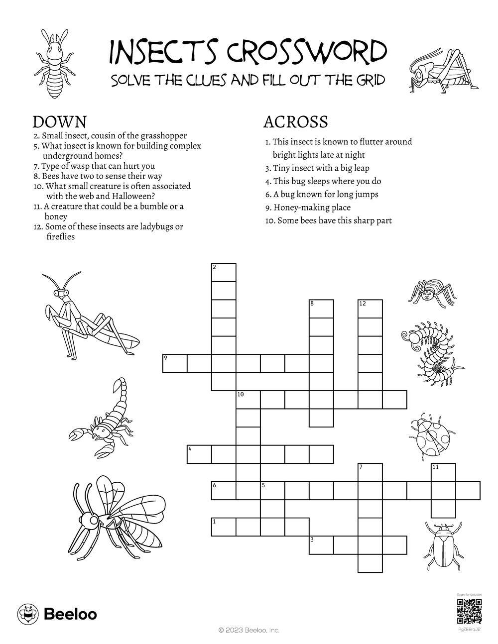 Insects Crossword Beeloo Printable Crafts And Activities For Kids