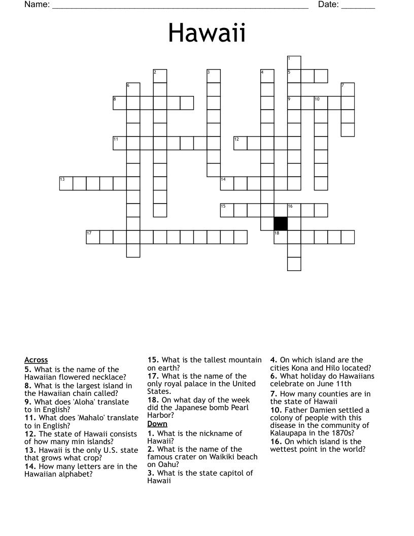 Interesting Facts About Hawaii Crossword WordMint