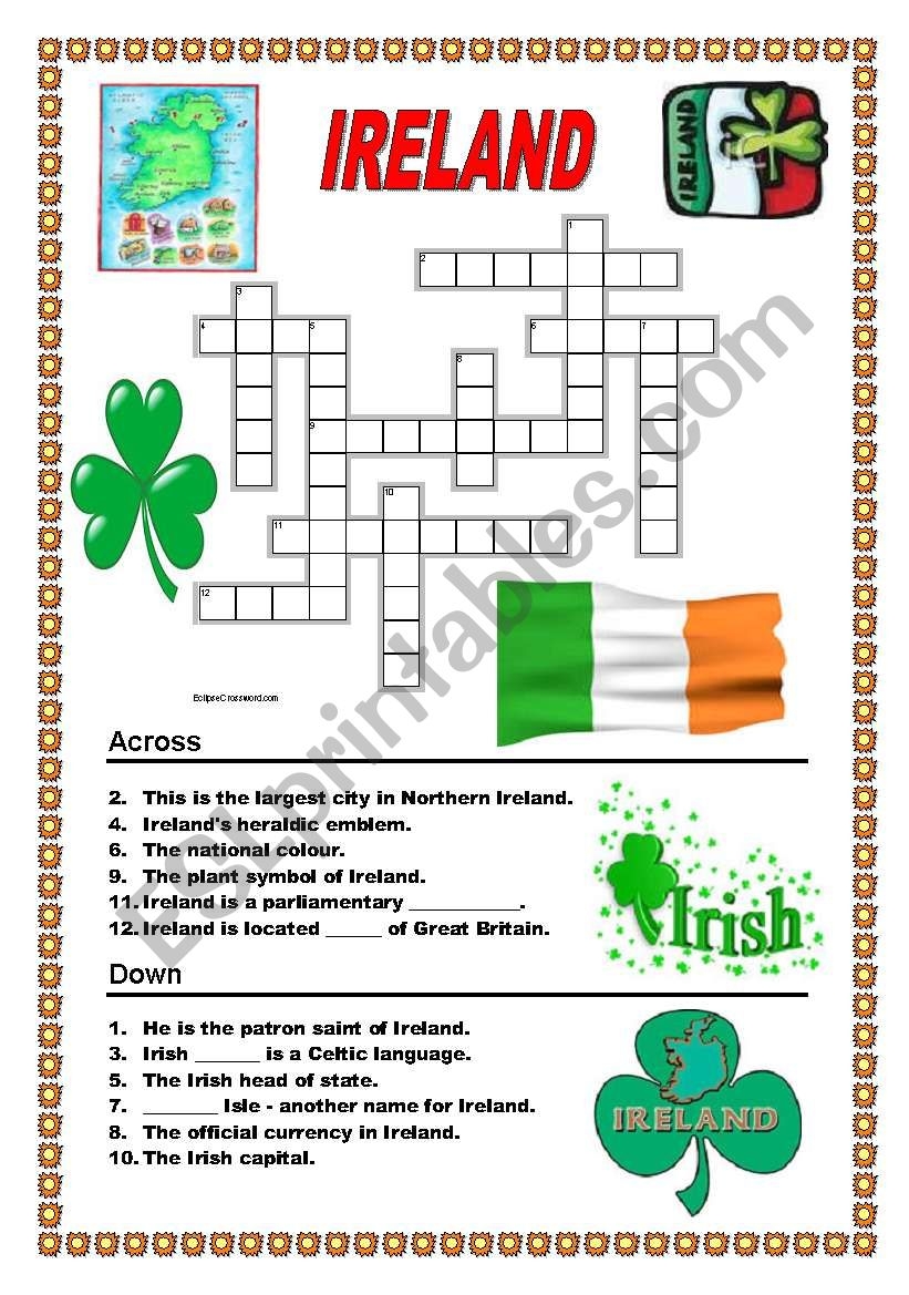 Ireland Crossword ESL Worksheet By Ildibildi