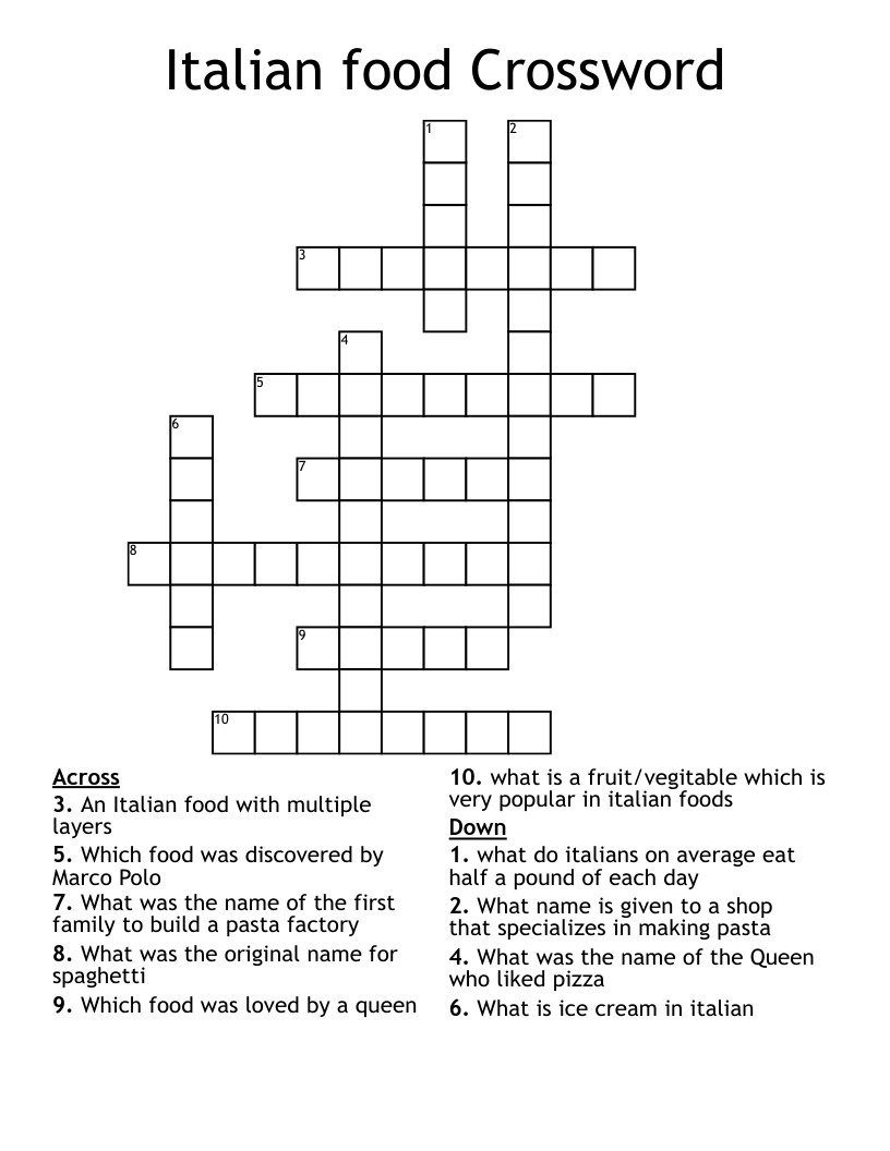 Italian Food Crossword WordMint