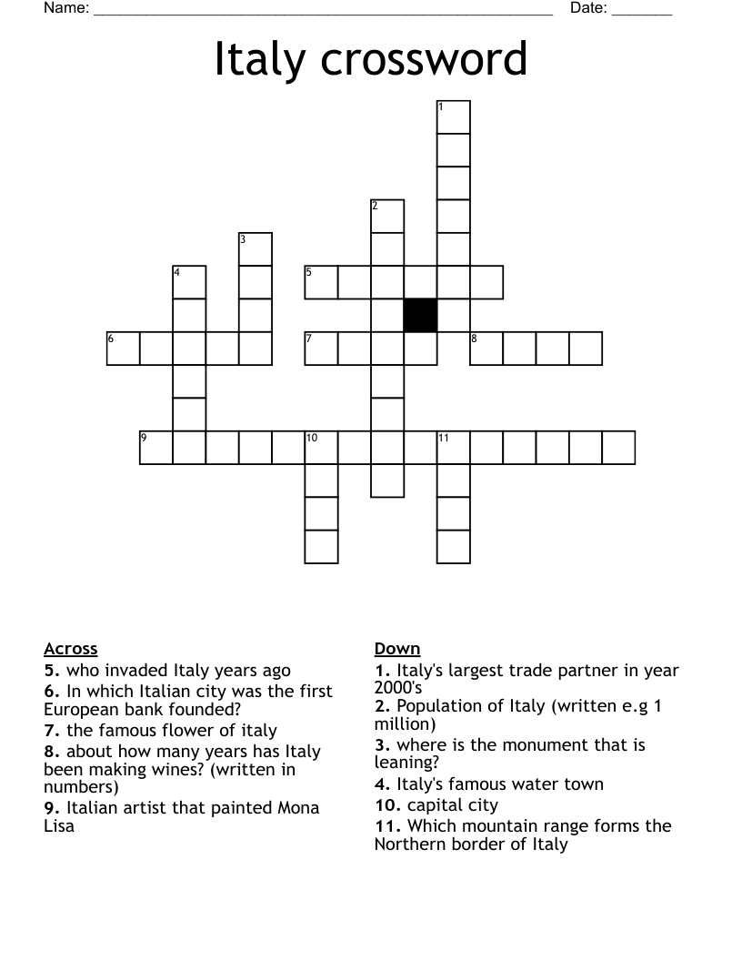Italy Crossword WordMint