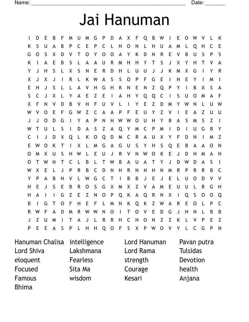 Jai Hanuman Word Search WordMint