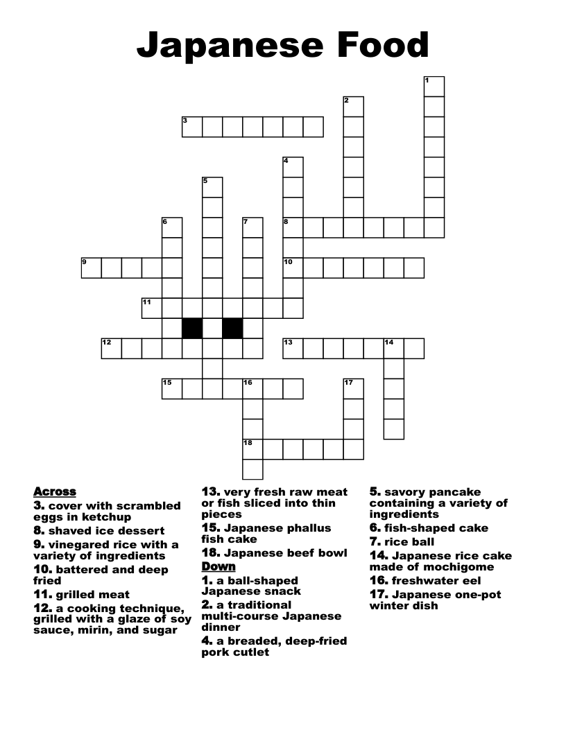 Japanese Food Crossword WordMint
