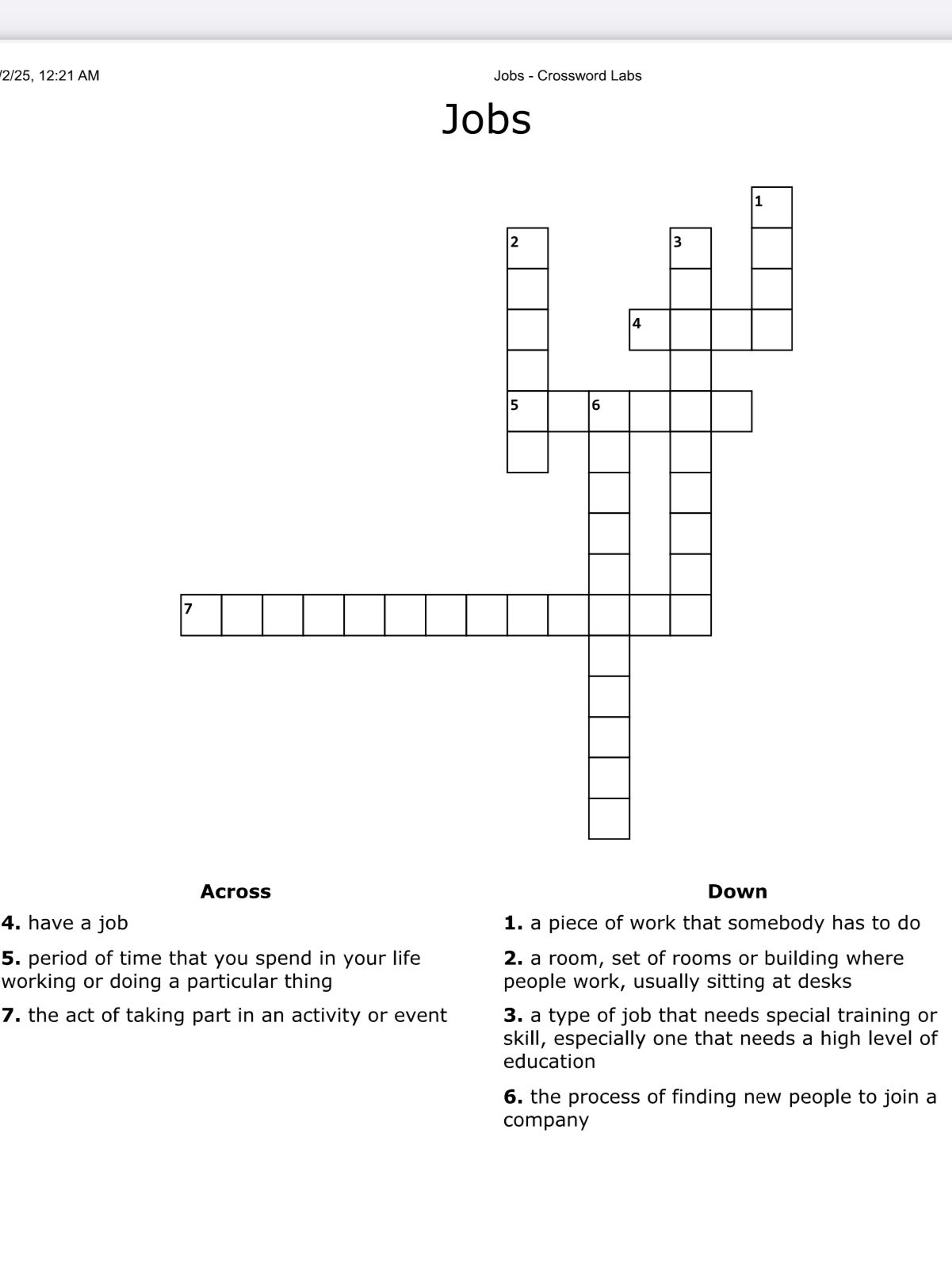Jobs Crossword Labs Jobs Across 4 Have A StudyX