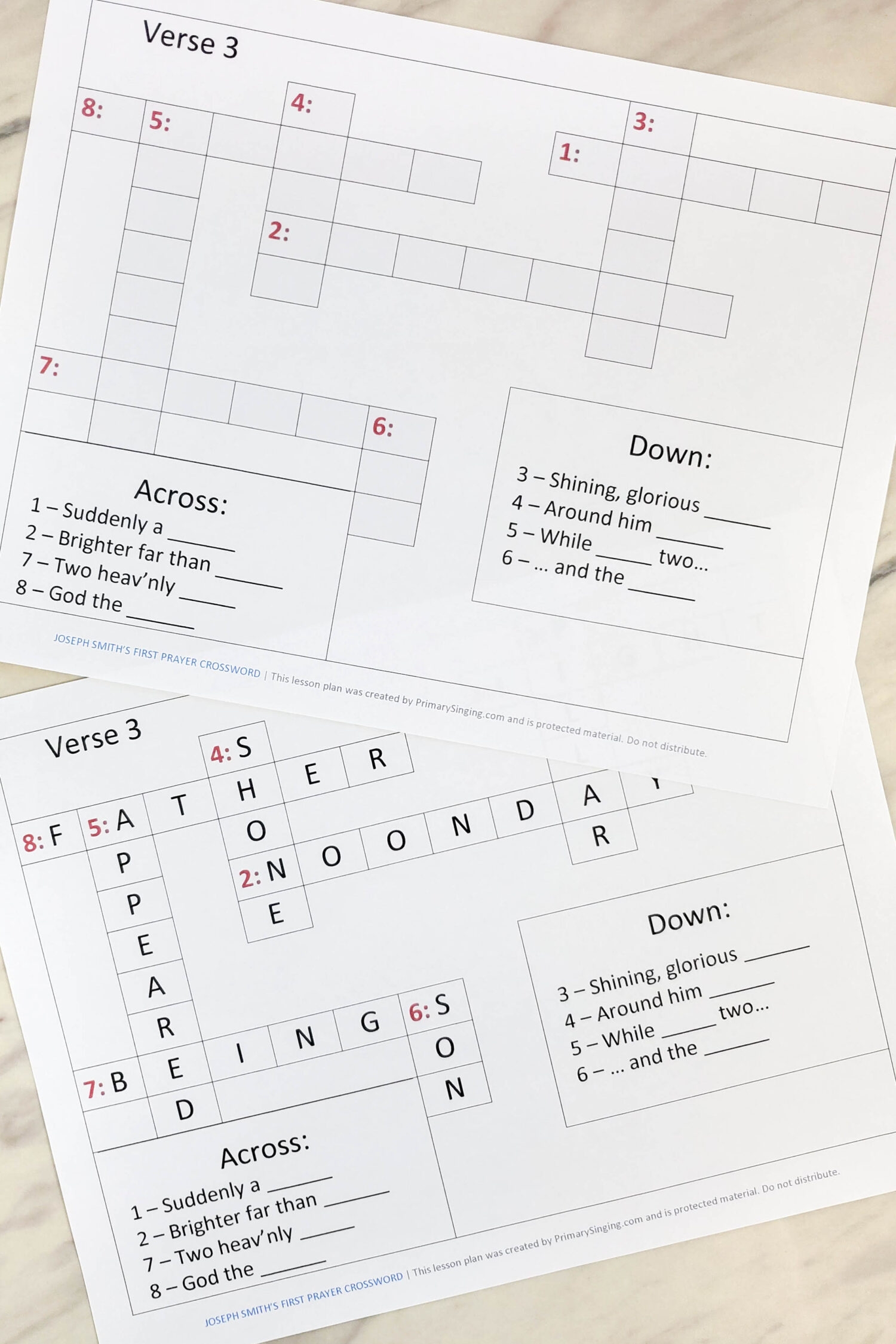 Joseph Smith s First Prayer Crossword Puzzle Primary Singing