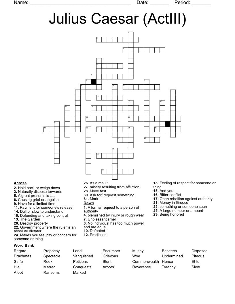 Julius Caesar ActIII Crossword WordMint Julius Caesar ActIII Crossword WordMint