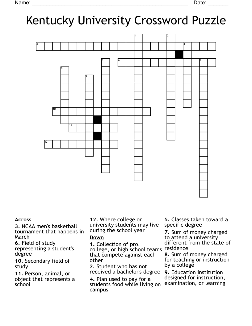 Kentucky University Crossword Puzzle WordMint