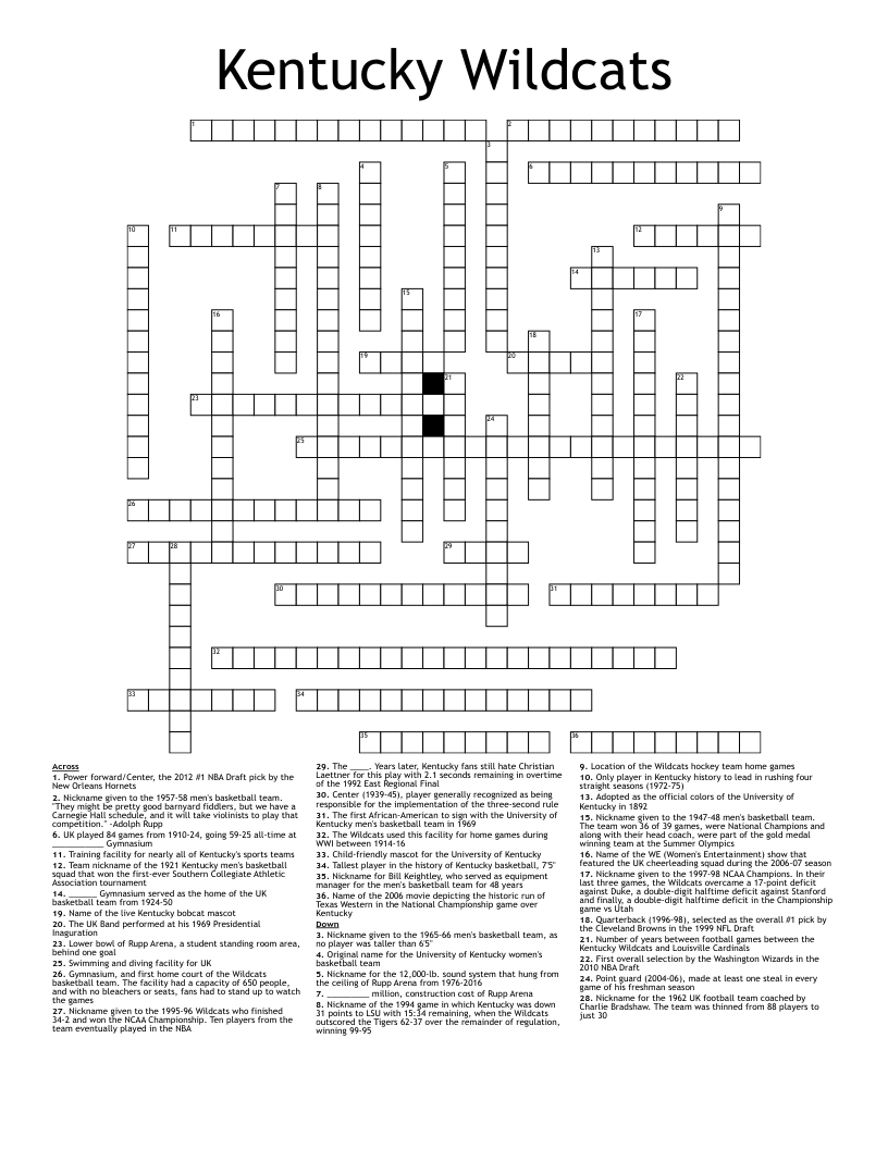 Kentucky Wildcats Crossword WordMint