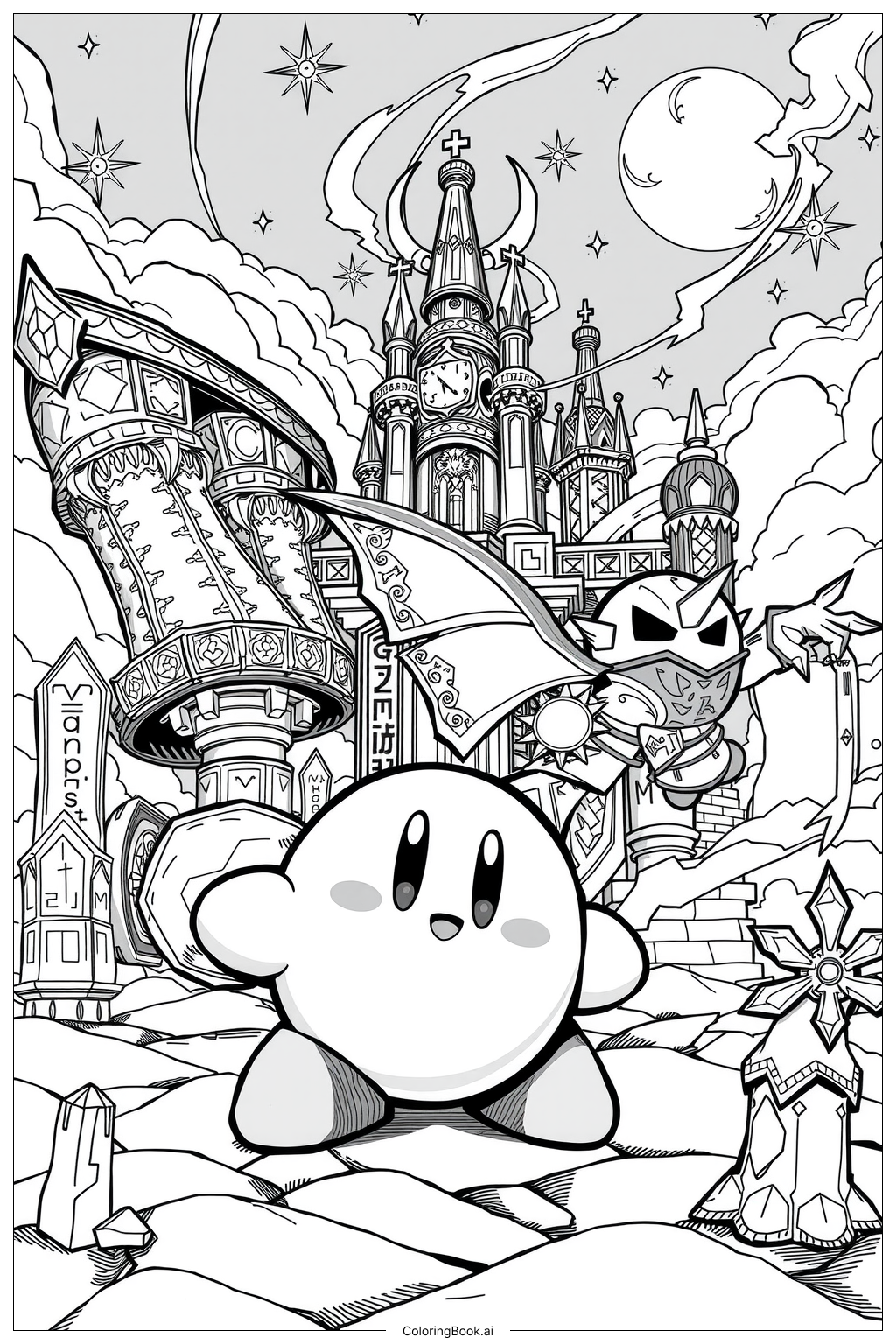 Kirby Teaming Up With Meta Knight Coloring Page Free PDF PNG Printable  Kirby Teaming Up With Meta Knight Coloring Page Free PDF PNG Printable