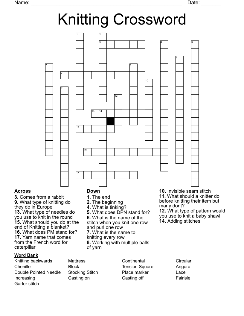 Knitting Crossword WordMint