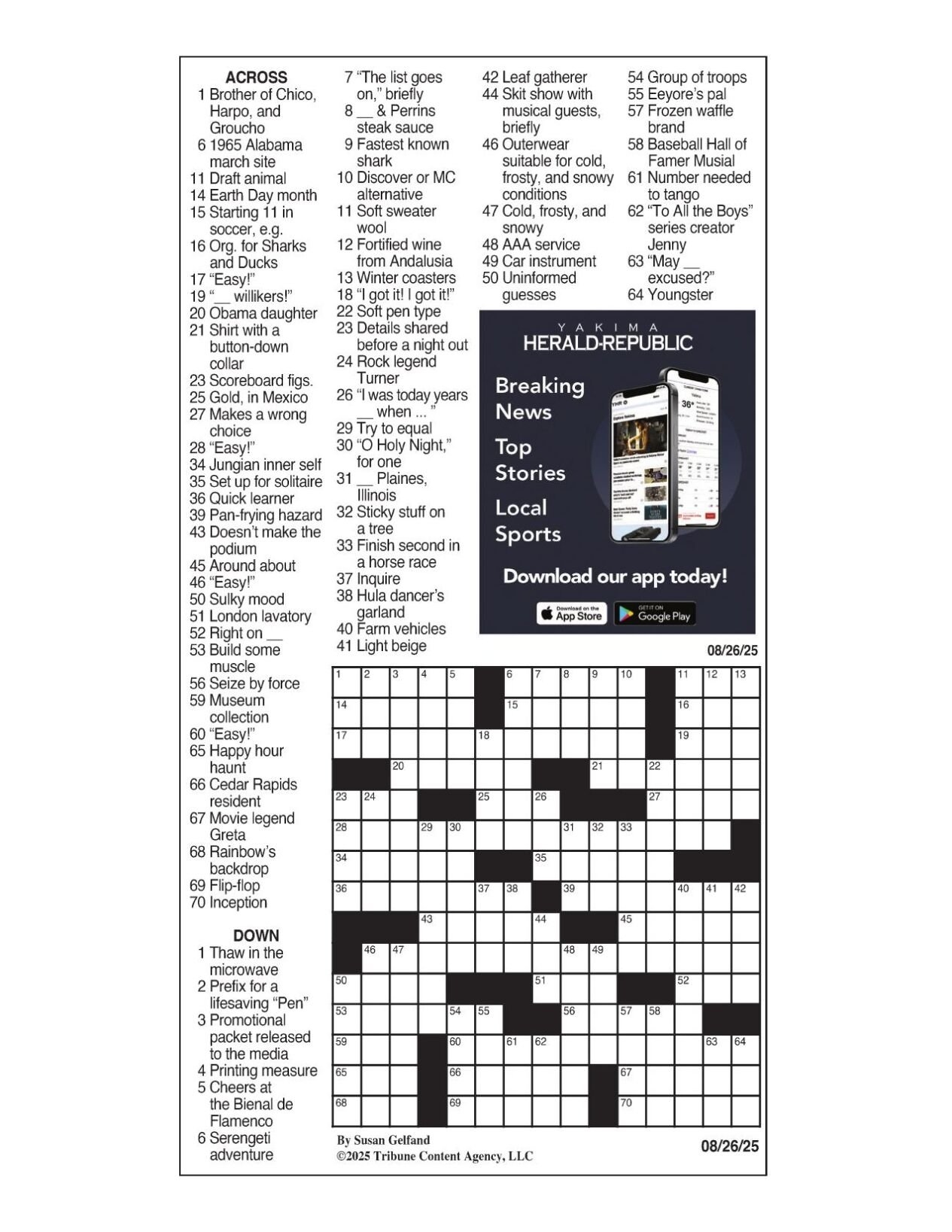 LA Times Crossword Aug 26 2025 Crosswords Yakimaherald