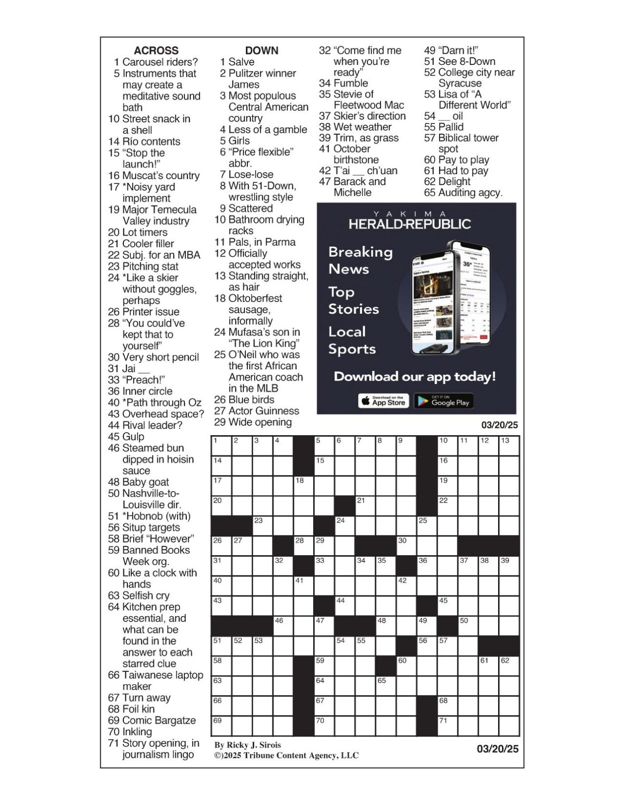 LA Times Crossword March 20 2025 Crosswords Yakimaherald