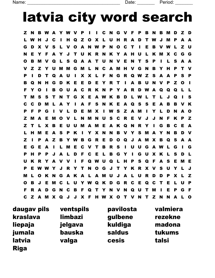 Latvia City Word Search WordMint