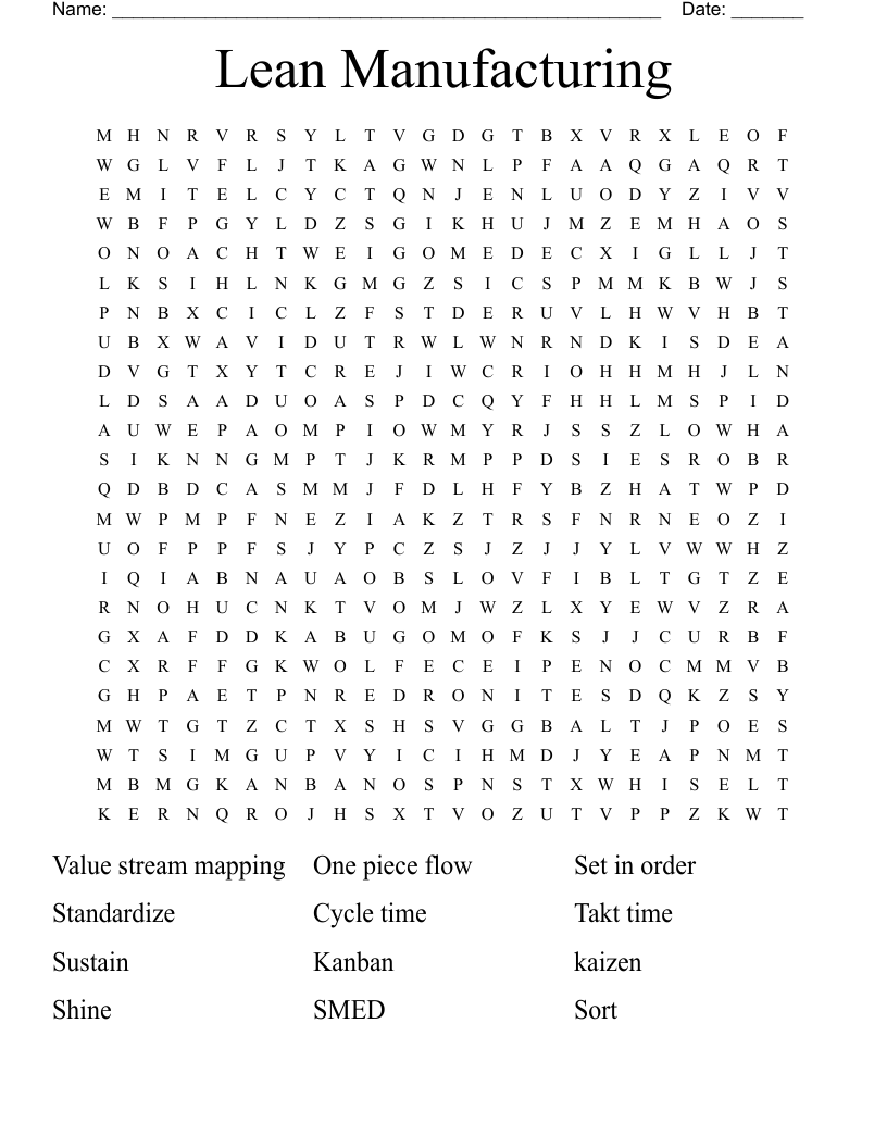 Lean Manufacturing Word Search WordMint