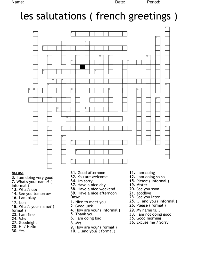 Les Salutations French Greetings Crossword WordMint Les Salutations French Greetings Crossword WordMint