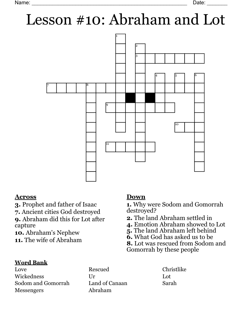 Lesson 10 Abraham And Lot Crossword WordMint