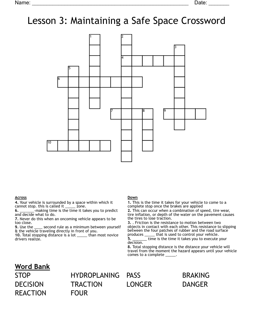 Lesson 3 Maintaining A Safe Space Crossword WordMint