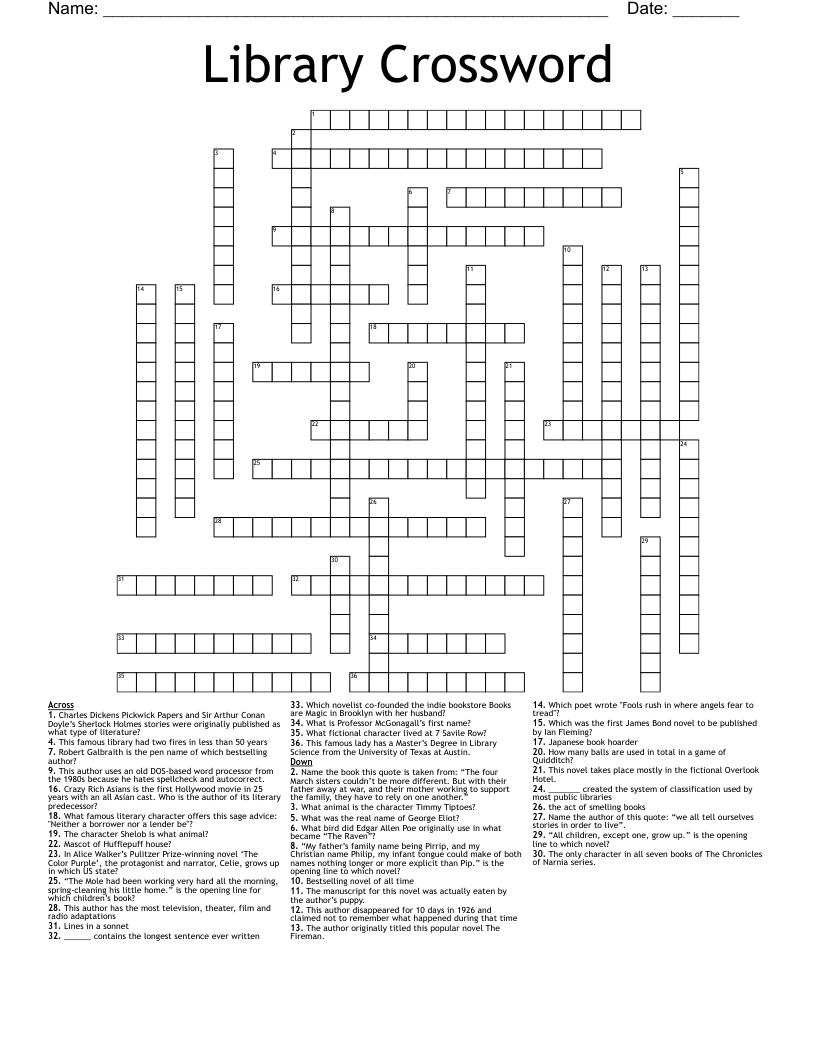 Library Crossword WordMint