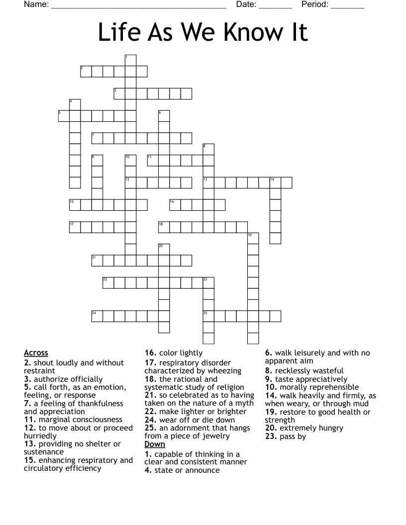 Life As We Know It Crossword WordMint
