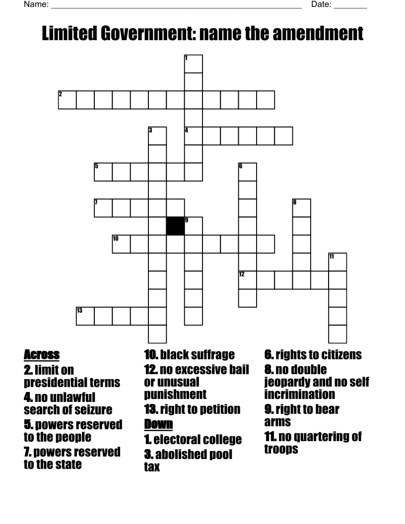 Limited Government Name The Amendment Crossword WordMint