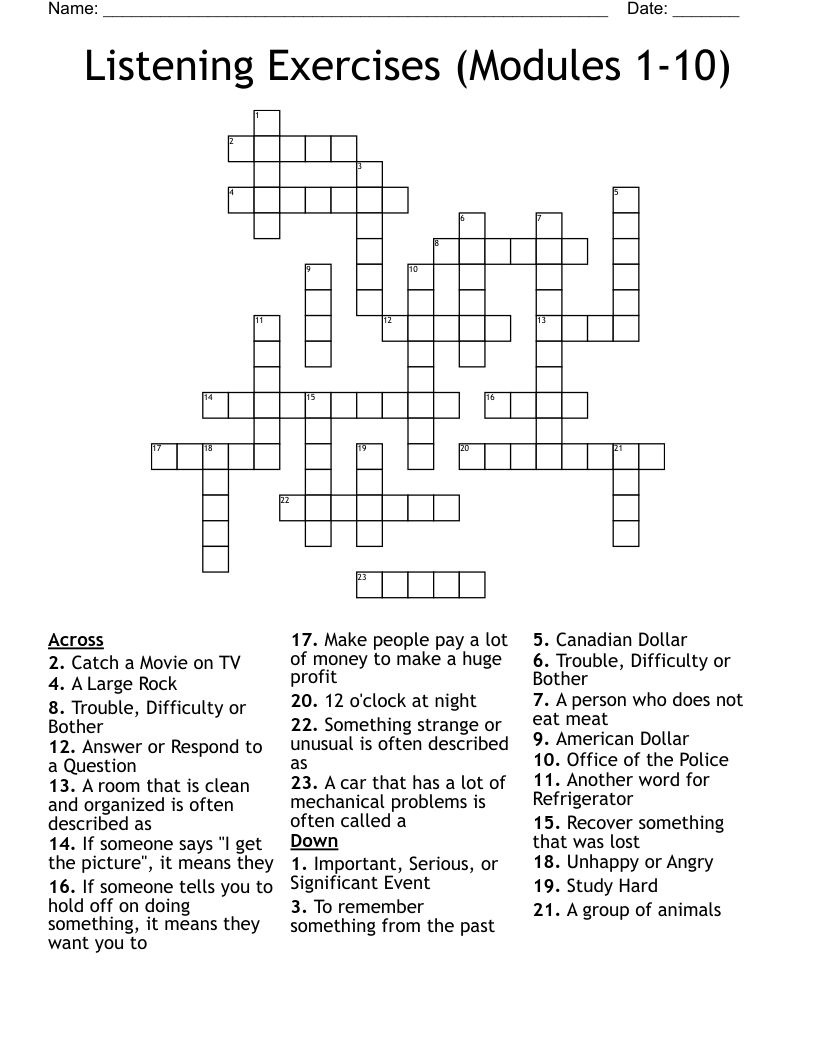 Listening Exercises Modules 1 10 Crossword WordMint