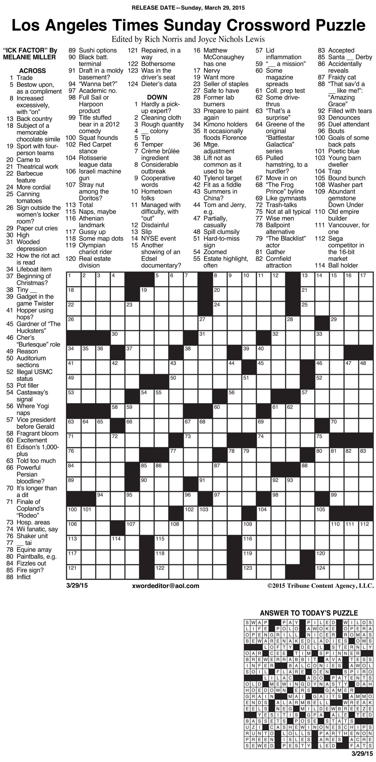 Los Angeles Times Crossword On Sale Puzzle For Today