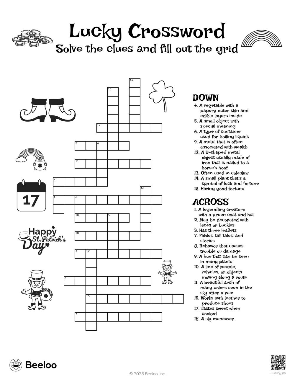 Lucky Crossword Beeloo Printable Crafts And Activities For Kids