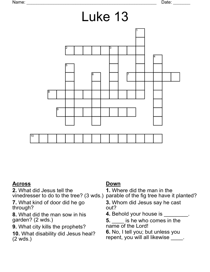 Luke 13 Crossword WordMint