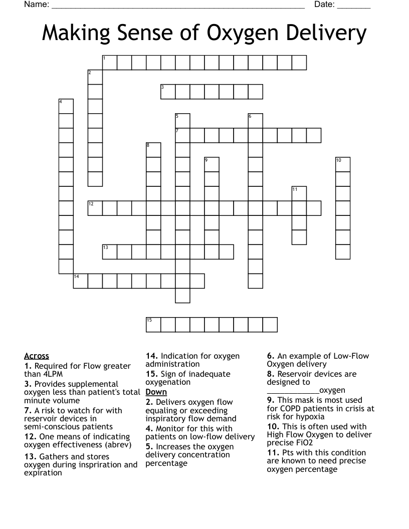 Making Sense Of Oxygen Delivery Crossword WordMint