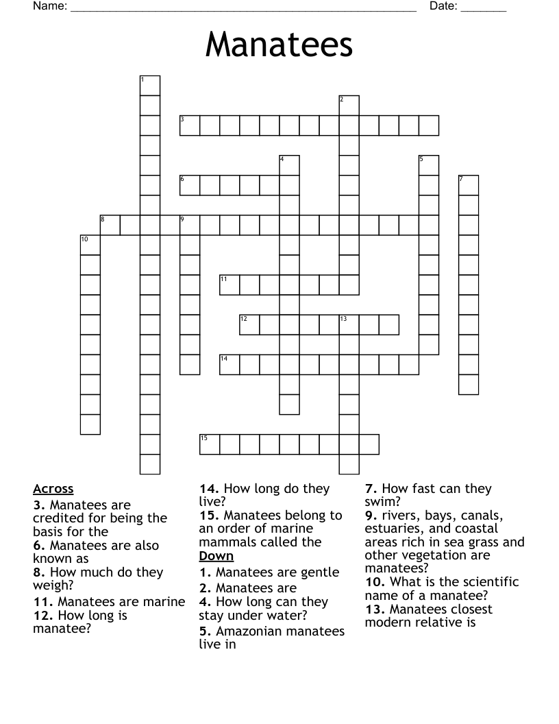 Manatees Crossword WordMint