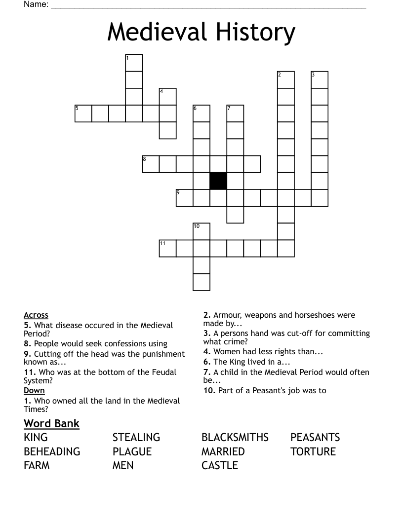 Medieval History Crossword WordMint
