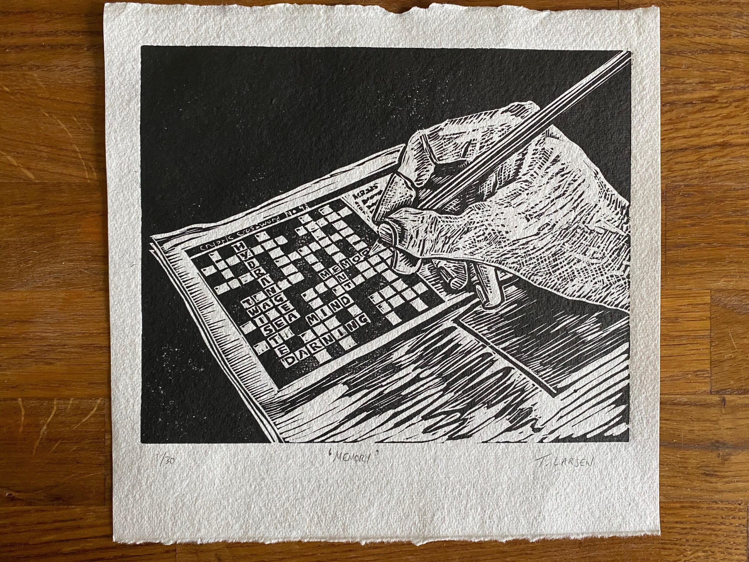 Memory Black White Limited Edition Original Lino Print Handprinted Cryptic Crossword Puzzles Hands Etsy