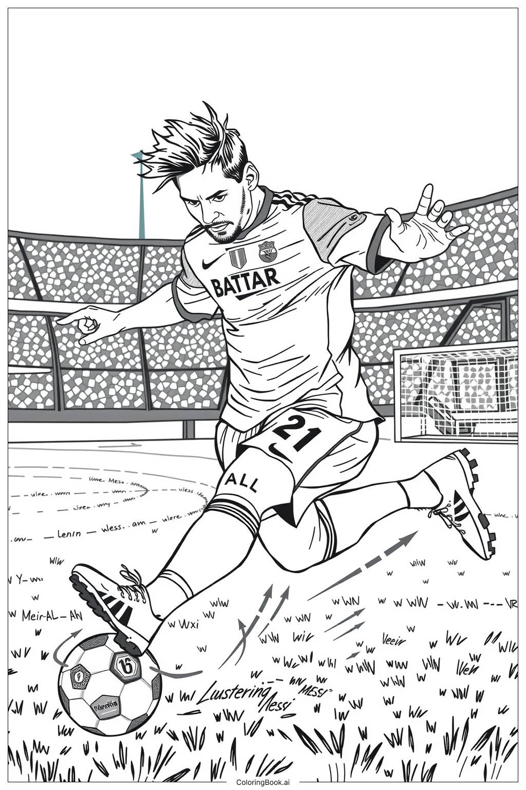 Messi Holding A Soccer Ball 2 Coloring Page Free PDF PNG Printable 