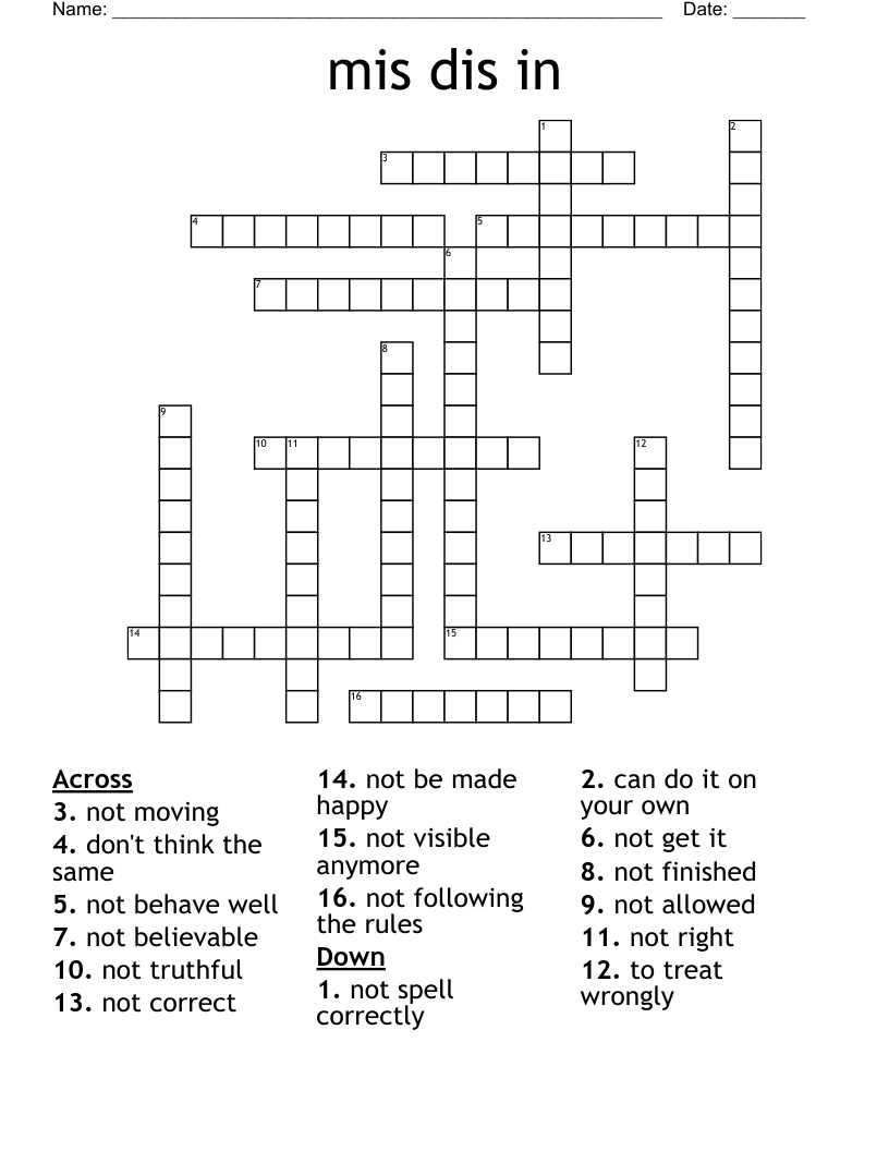 Mis Dis In Crossword WordMint