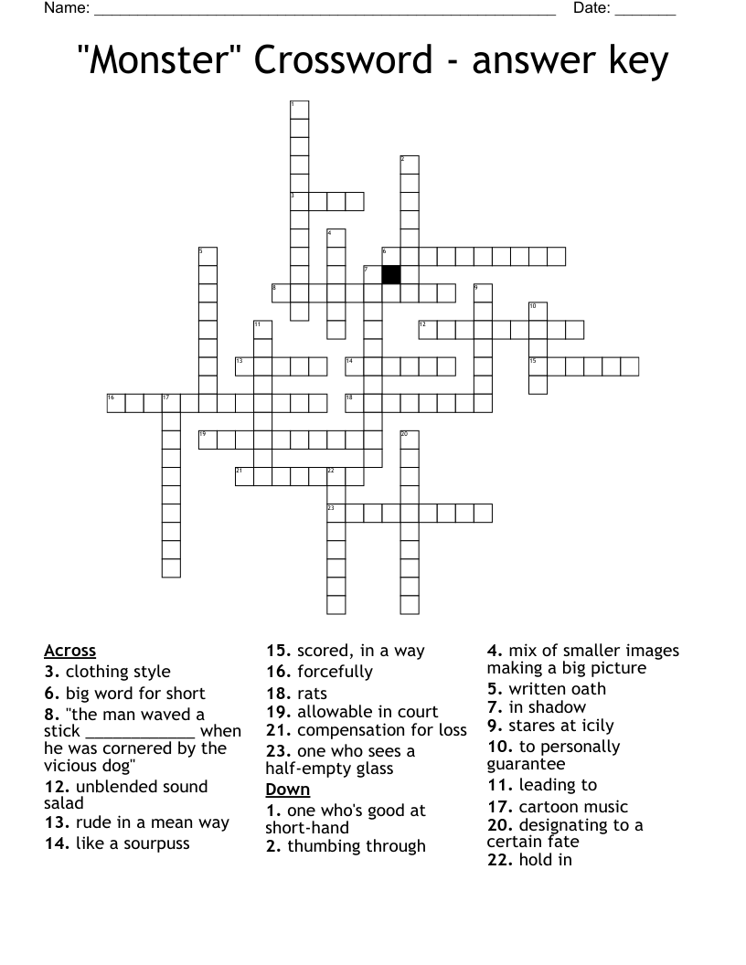 Monster Crossword Answer Key WordMint