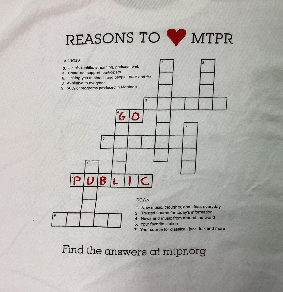 Montana Public Radio T Shirt Size Large L White Short Sleeve Crossword Puzzle EBay