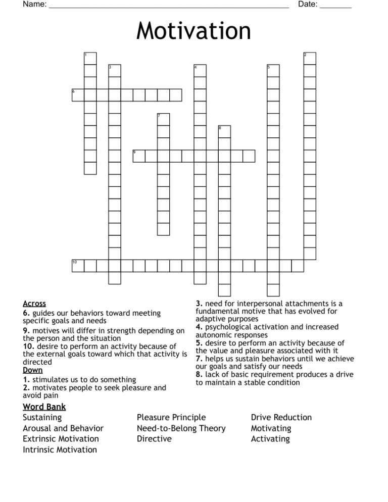 Motivation Crossword WordMint
