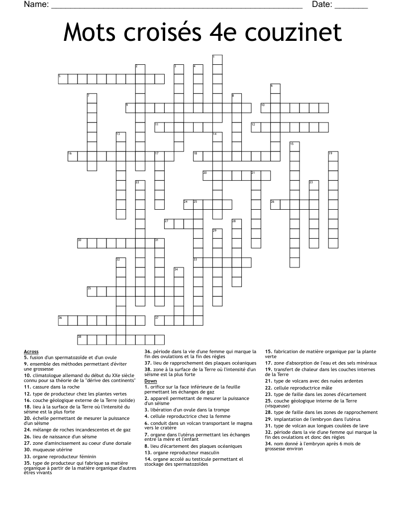 Mots Crois s 4e Couzinet Crossword WordMint