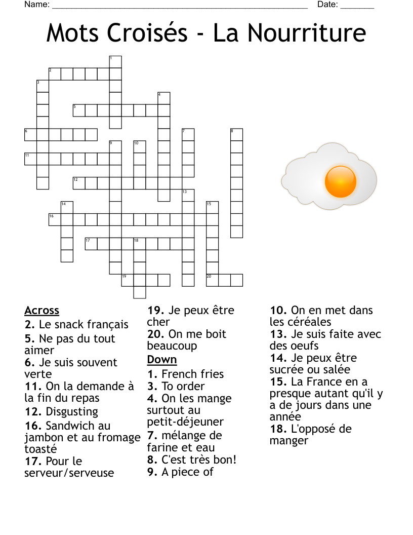 Mots Crois s La Nourriture Crossword WordMint