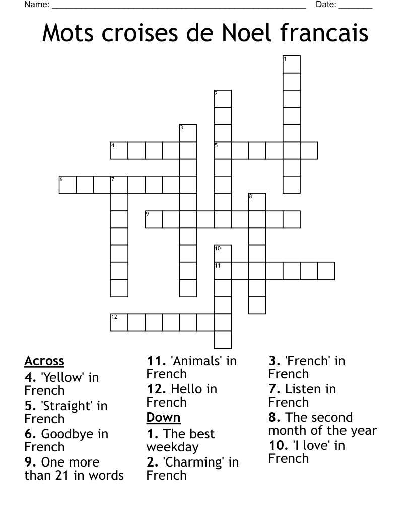 Mots Croises De Noel Francais Crossword WordMint