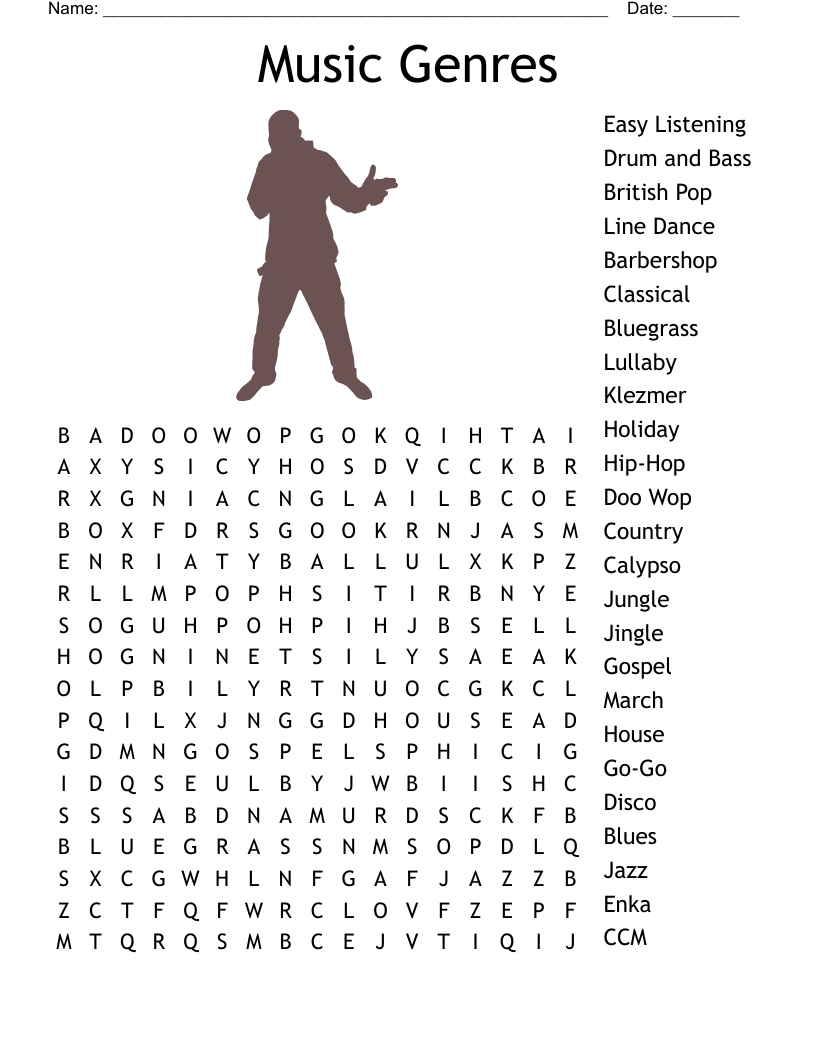 Music Genres Word Search WordMint