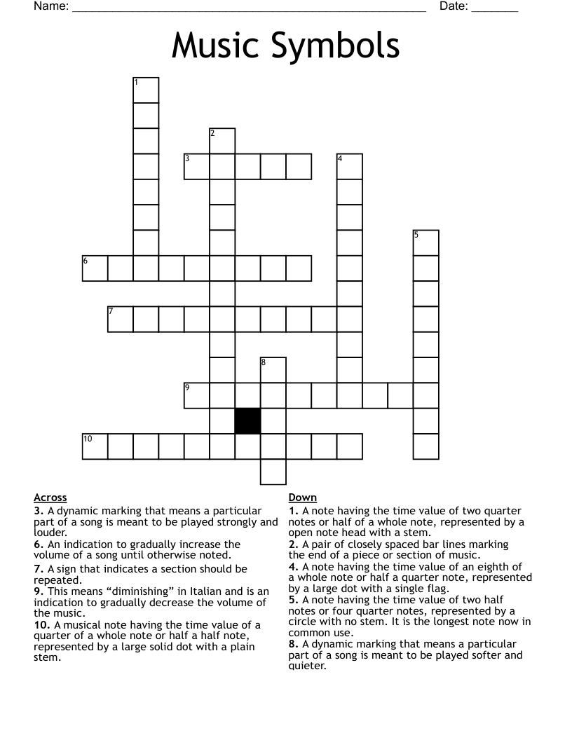 Music Symbols Crossword WordMint