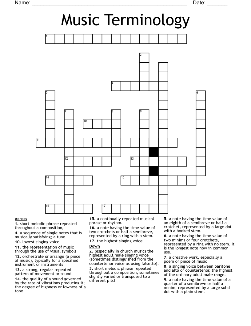 Music Terminology Crossword WordMint