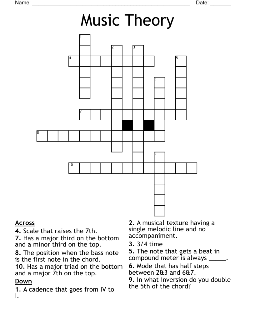 Music Theory Crossword WordMint